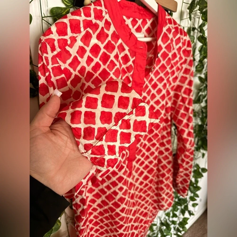 Coach Red and White Patterned Blouse